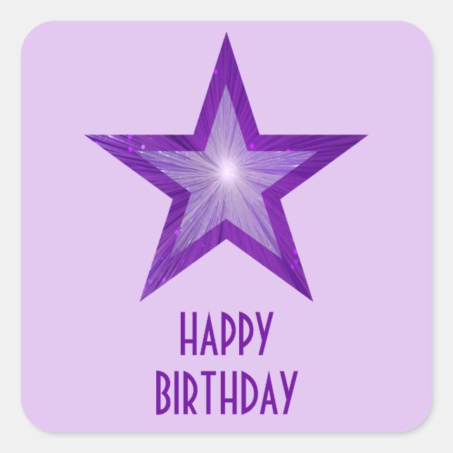 Purple Star 'Happy Birthday' square pale purple Square Sticker (Front)