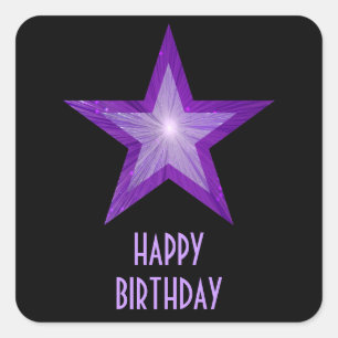 Purple Star 'Happy Birthday' square sticker black