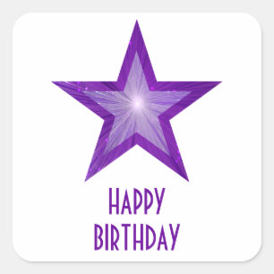Purple Star 'Happy Birthday' square sticker white