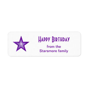 Purple Star Happy Birthday text label small white
