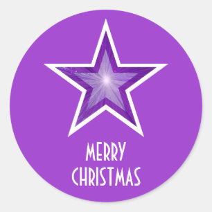 Purple Star 'Merry Christmas'' round purple Classic Round Sticker