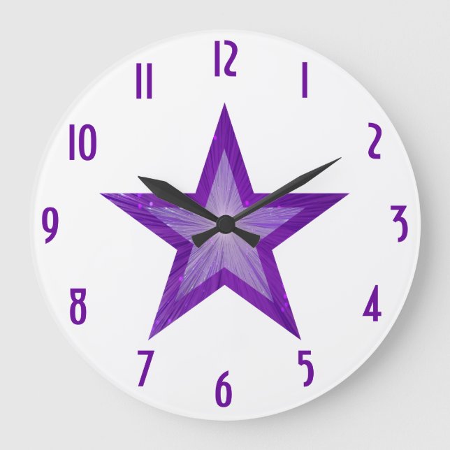 Purple Star 'numbers' clock round white (Front)