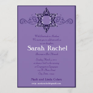 Purple Star of David Damask Invitation
