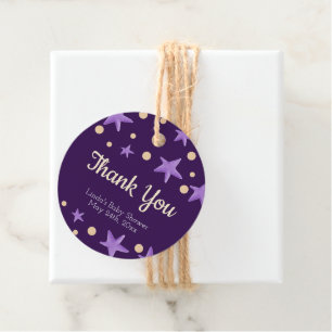 Purple Star Patterned Thank you Girl Baby Shower  Favour Tags