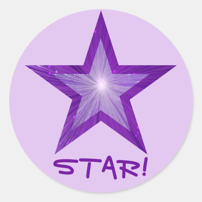 Purple Star 'STAR!' round sticker pale purple (Front)