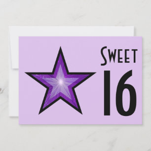 Purple Star Sweet 16 pale purple black horizontal Invitation