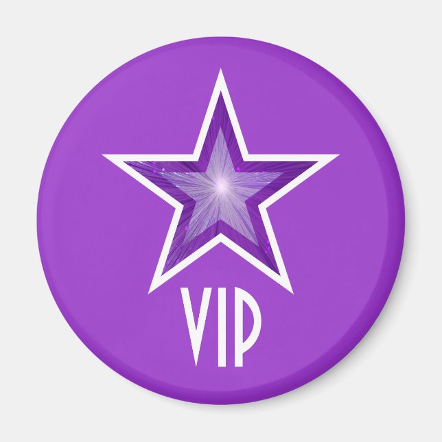 Purple Star 'VIP' fridge magnet round purple (Front)