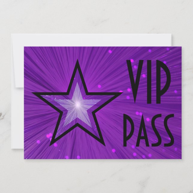 Purple Star 'VIP PASS' horizontal black back Invitation (Front)