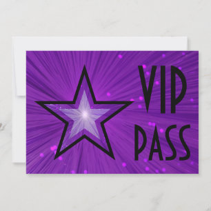 Purple Star 'VIP PASS' horizontal black back Invitation
