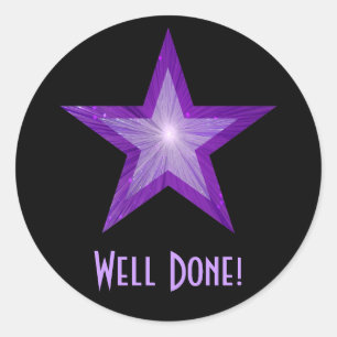 Purple Star 'Well Done!' round sticker black