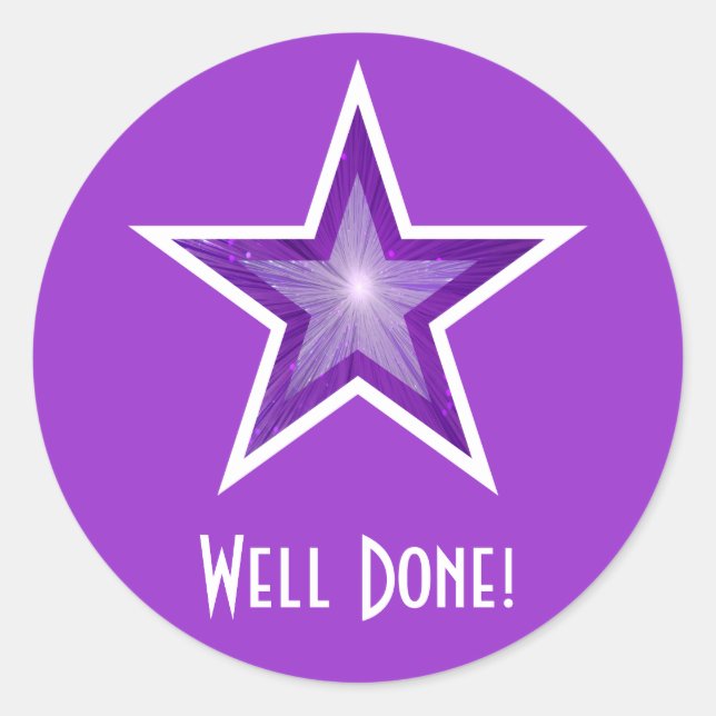 Purple Star 'Well Done!' round sticker purple (Front)