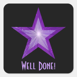 Purple Star 'Well Done!' square sticker black