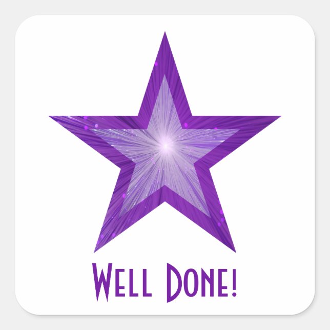 Purple Star 'Well Done!' square sticker white (Front)