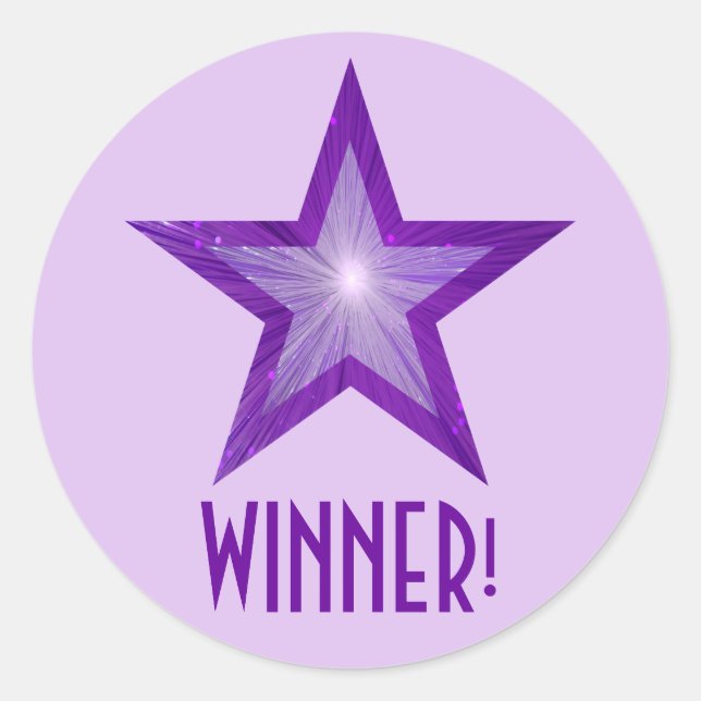 Purple Star 'WINNER!' round pale purple Classic Round Sticker (Front)