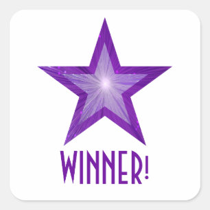Purple Star 'WINNER!' square sticker white