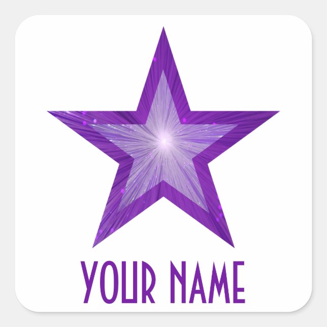 Purple Star 'Your Name'' square sticker white (Front)
