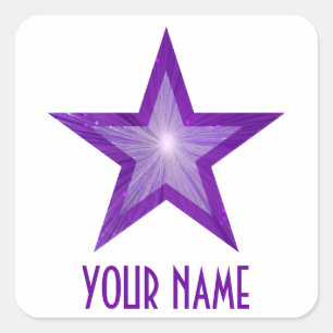 Purple Star 'Your Name'' square sticker white