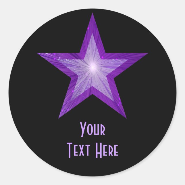 Purple Star 'Your Text' round sticker black (Front)
