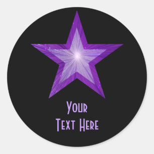 Purple Star 'Your Text' round sticker black