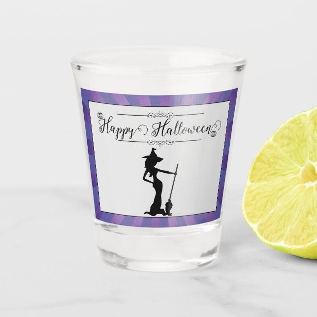 Purple Starburst Witch Halloween Shot Glass (Front)