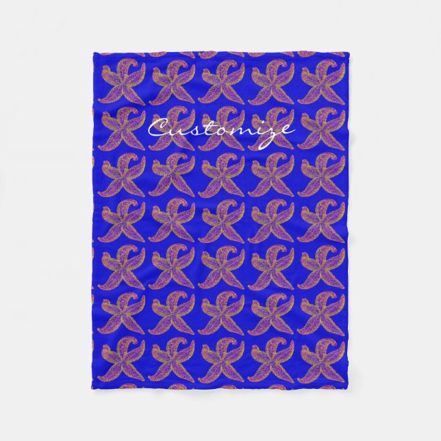 purple starfish Thunder_Cove blue Fleece Blanket (Front)