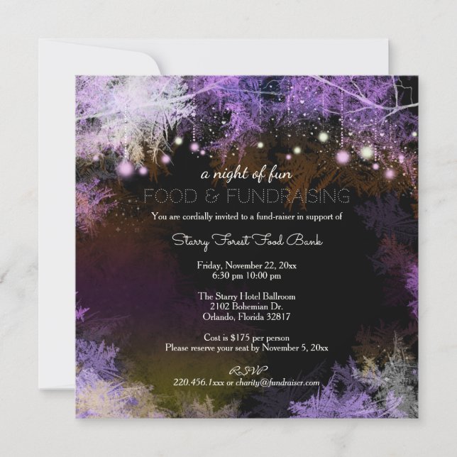 Purple Starry Forest Charity Fundraising Invitation (Front)