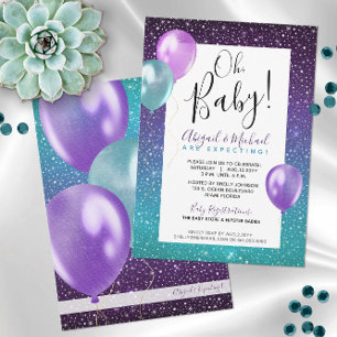 Purple Starry Night Couple's or Mummy Baby Shower Invitation