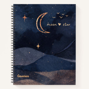 Purple starry night galaxy moon personalised notebook