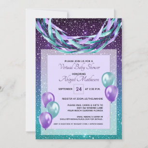 Purple Starry Night Virtual Baby Shower by Mail Invitation