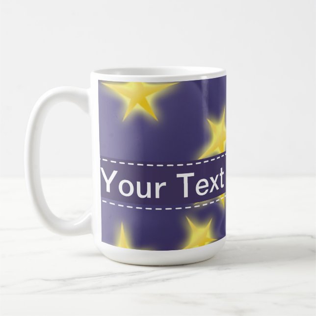 Purple Starry Night; Yellow Stars Pattern Coffee Mug (Left)