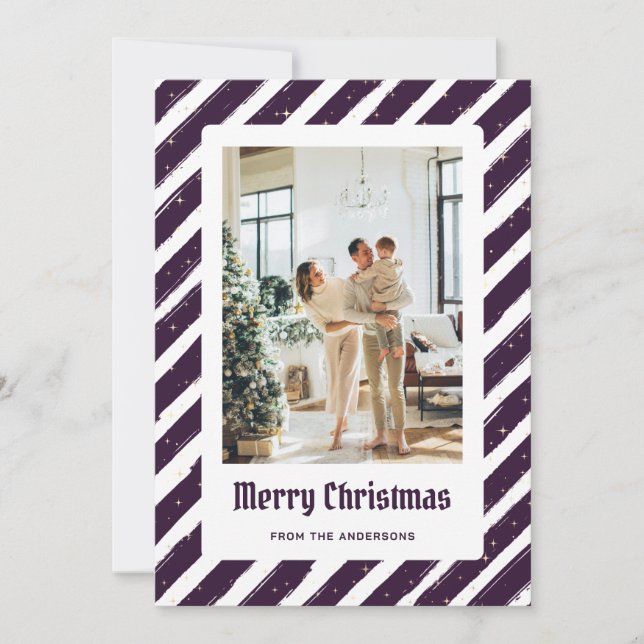Purple Starry Photo Merry Christmas Card (Front)