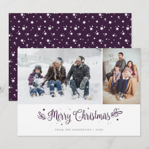 Purple Stars Calligraphy Christmas Photo Cards