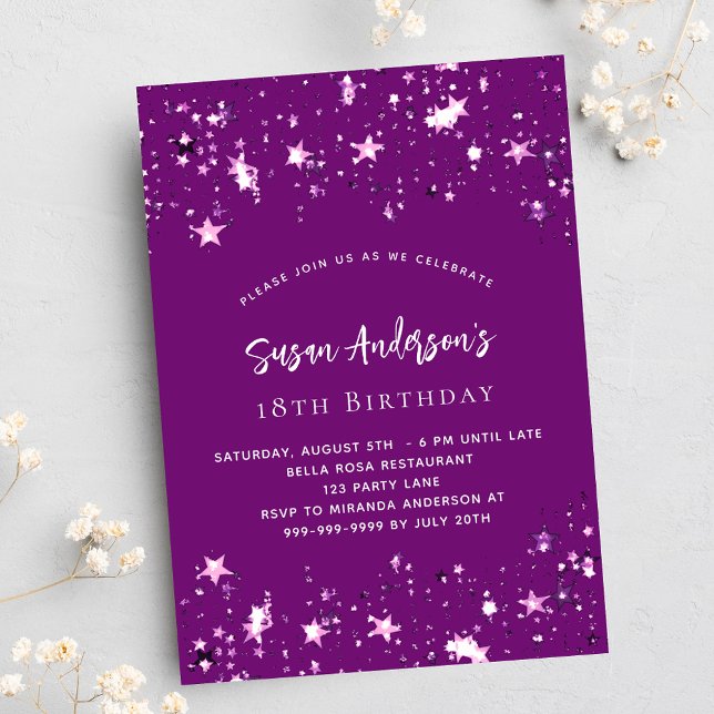 Purple stars luxury birthday invitation (Creator Uploaded)