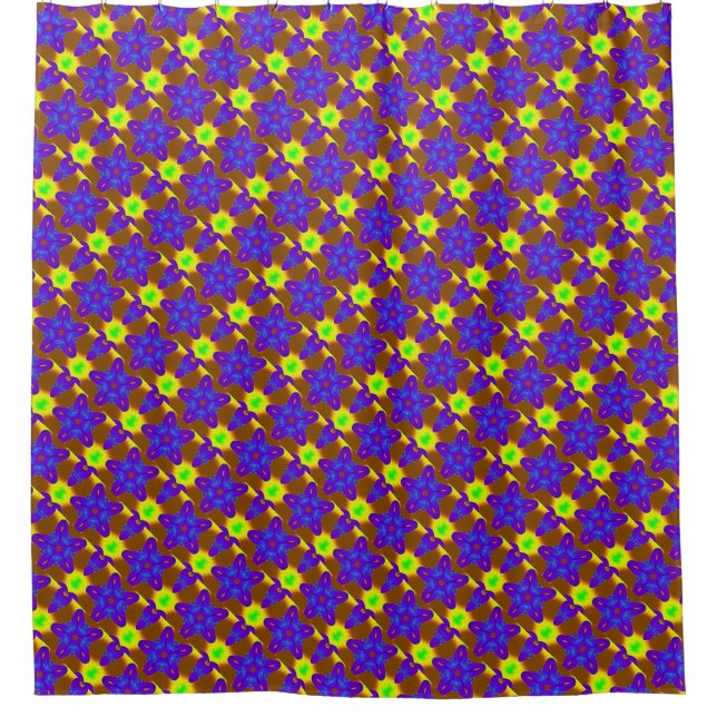 purple stars on yellow/green pattern shower curtain (Front)