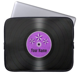 Purple Stars Personalised Vinyl Record Album Laptop Sleeve