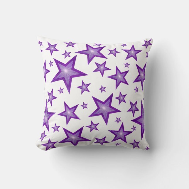 Purple Stars printed throw pillow square white (Front)