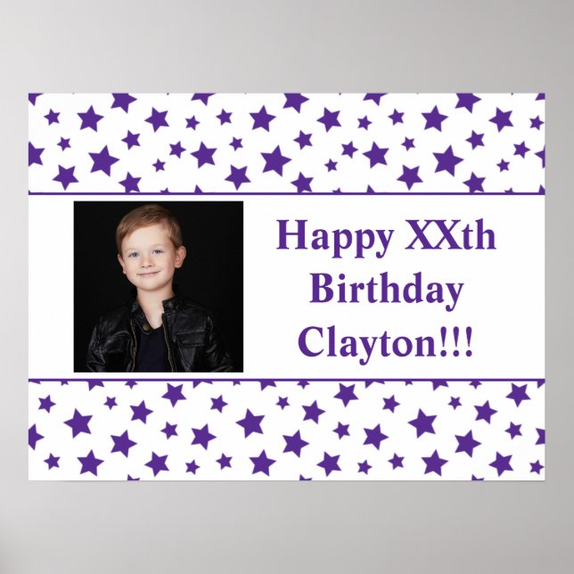 Purple Stars With Message Photo Birthday Poster (Front)