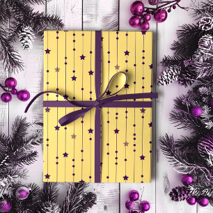 Purple Stars Yellow Pop Art Holiday Wrapping Paper