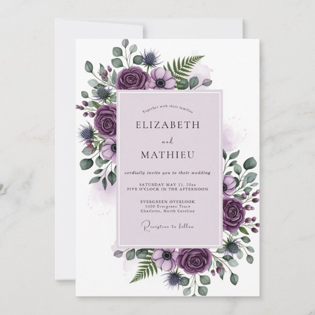 Purple Stately Botanical Wedding Invitation (Front)