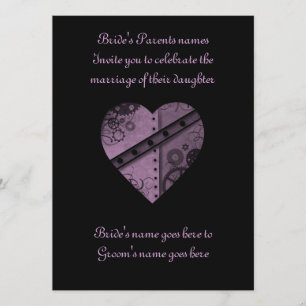 Purple steampunk heart elegant wedding invitation