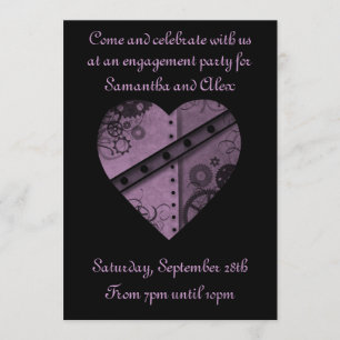 Purple steampunk heart engagement party bridal invitation