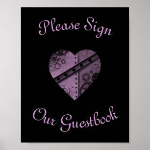 Purple steampunk heart wedding guestbook sign