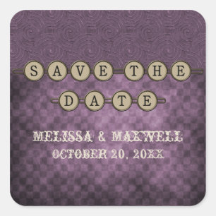 Purple Steampunk Keys Save the Date Stickers