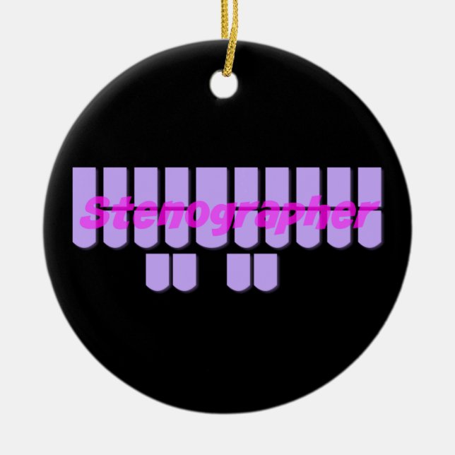 Purple Stenographer Steno Machine Keys Ceramic Tree Decoration (Front)