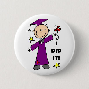 Purple Stick Figure Boy Graduate 6 Cm Round Badge