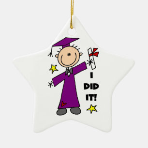 Purple Stick Figure Boy Graduate Ceramic Tree Decoration