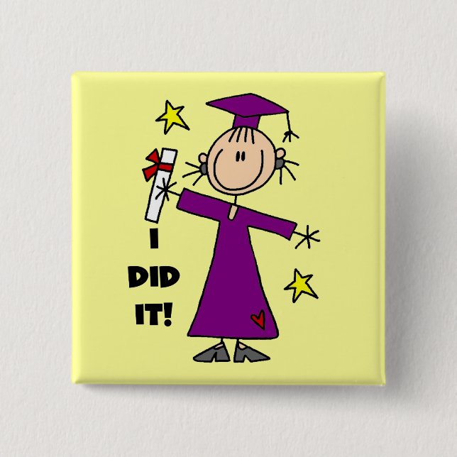 Purple Stick Figure Girl Graduate 15 Cm Square Badge (Front)