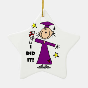 Purple Stick Figure Girl Graduate Ceramic Tree Decoration