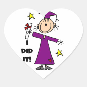 Purple Stick Figure Girl Graduate Heart Sticker