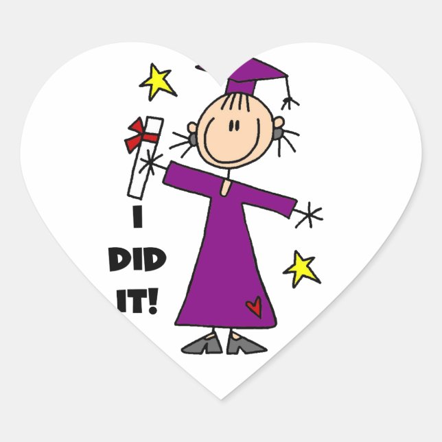 Purple Stick Figure Girl Graduate Heart Sticker (Front)